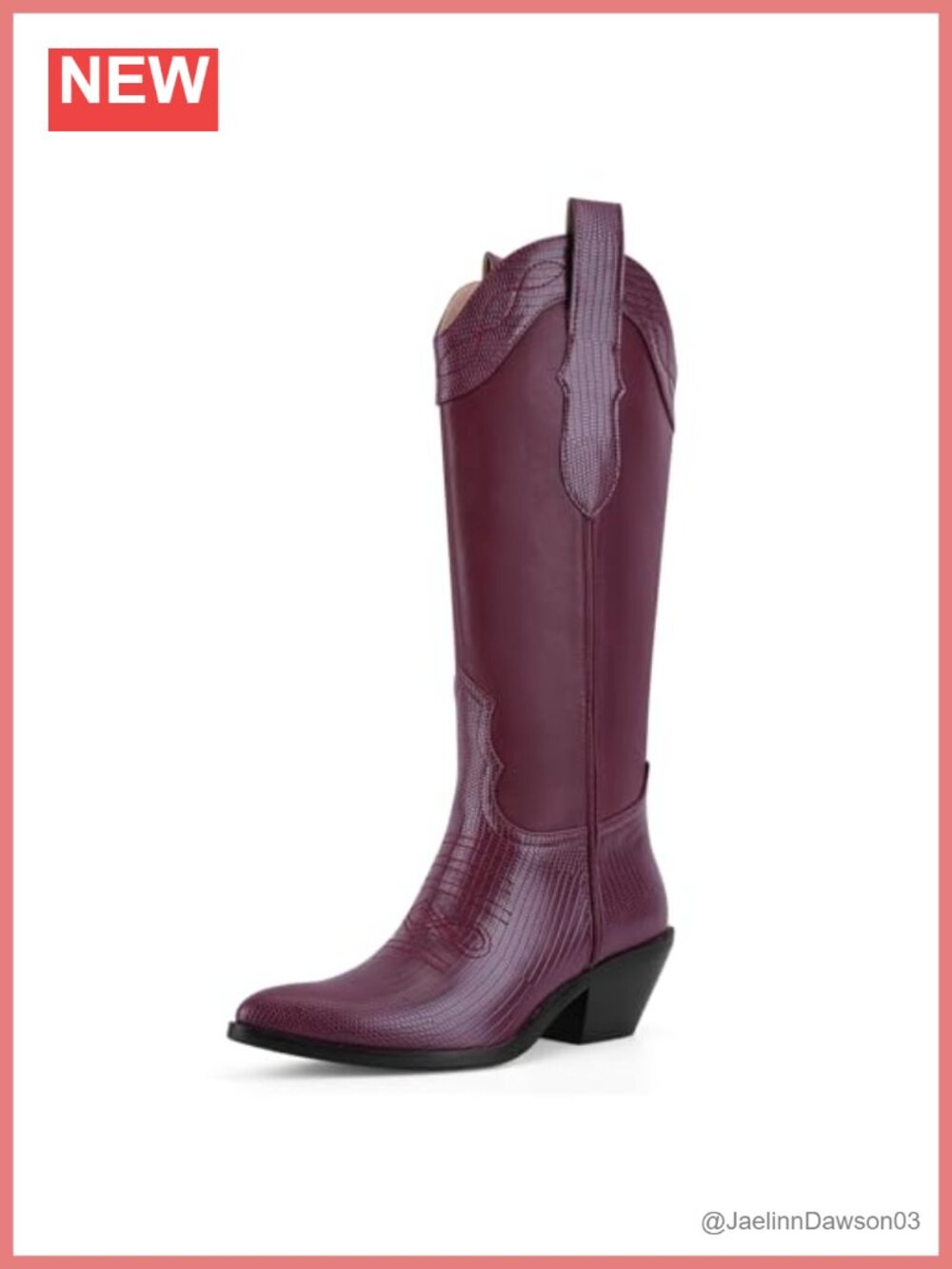 Western Cowboy Knee High Boots Pointed Toe Chunky Block Heel Pull On Faux